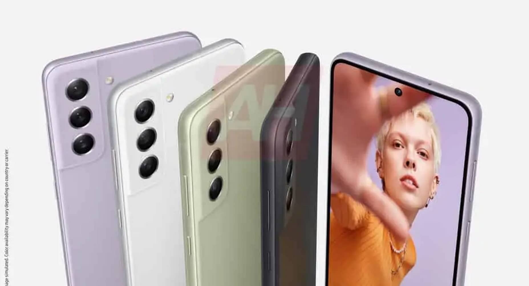 Imagem mostra as quatro cores em que o Galaxy S21 FE, cujas especificações vazaram, chegará ao mercado