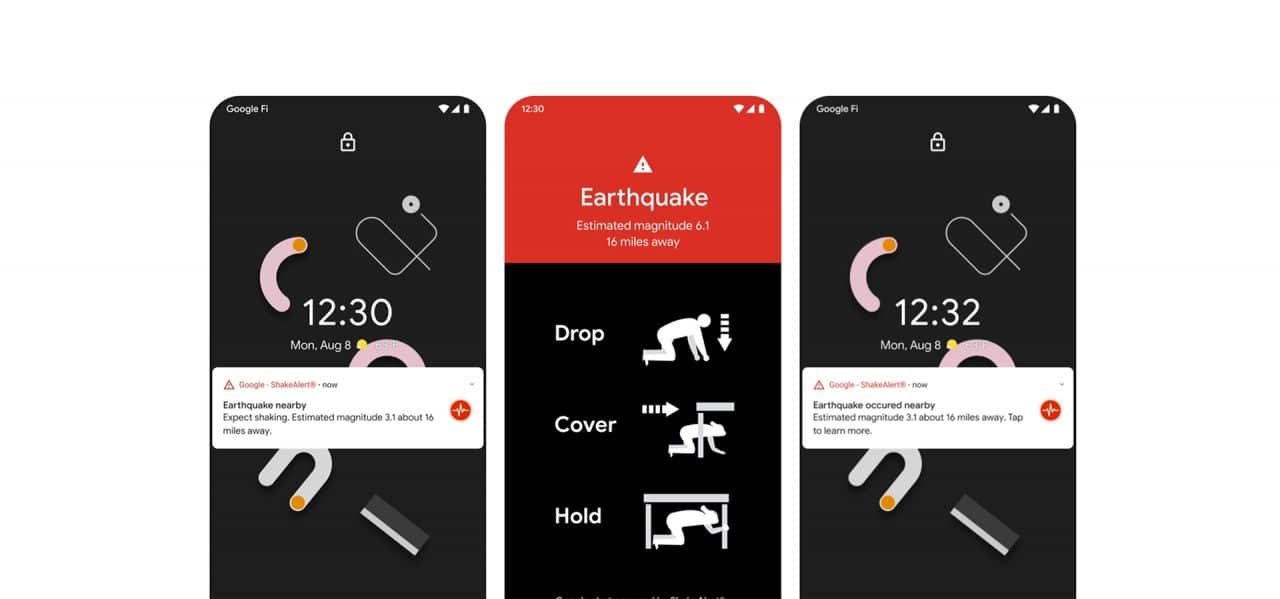 Telas do alerta de catástrofes do Android