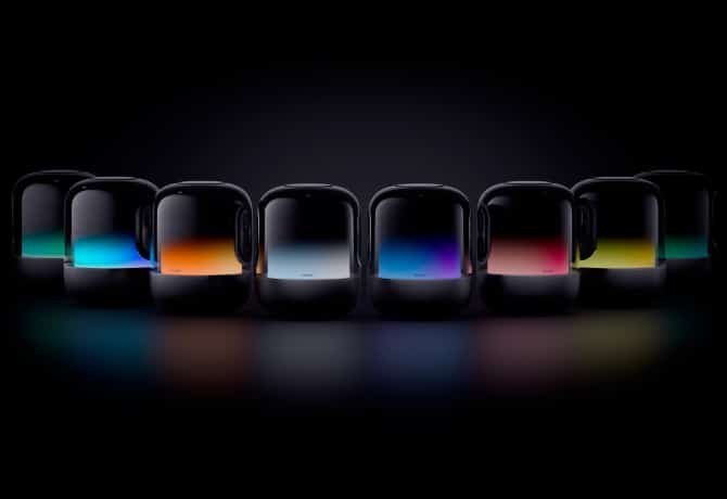 Imagem mostra várias caixas de som Huawei Sound X e suas luzes LED