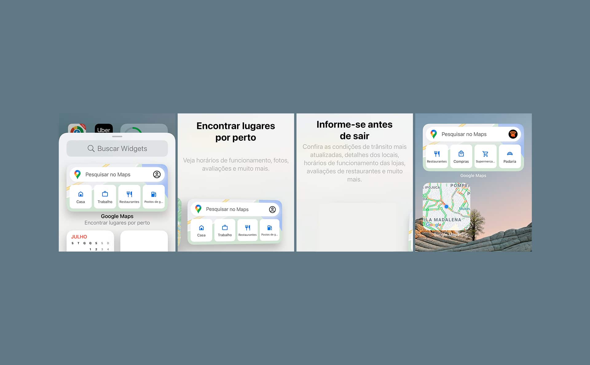 Capturas de tela do novo widget do Google Maps para iOS