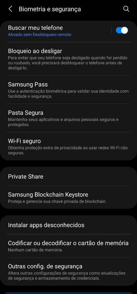 Captura de tela da Pasta Segura da Samsung, recurso útil para esconder apps, arquivos e outras informações