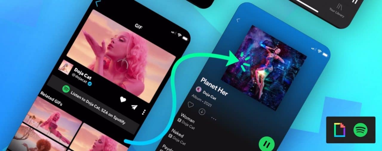 Imagem promocional do Spotify para novo recurso de compartilhamento em parceria com o Giphy