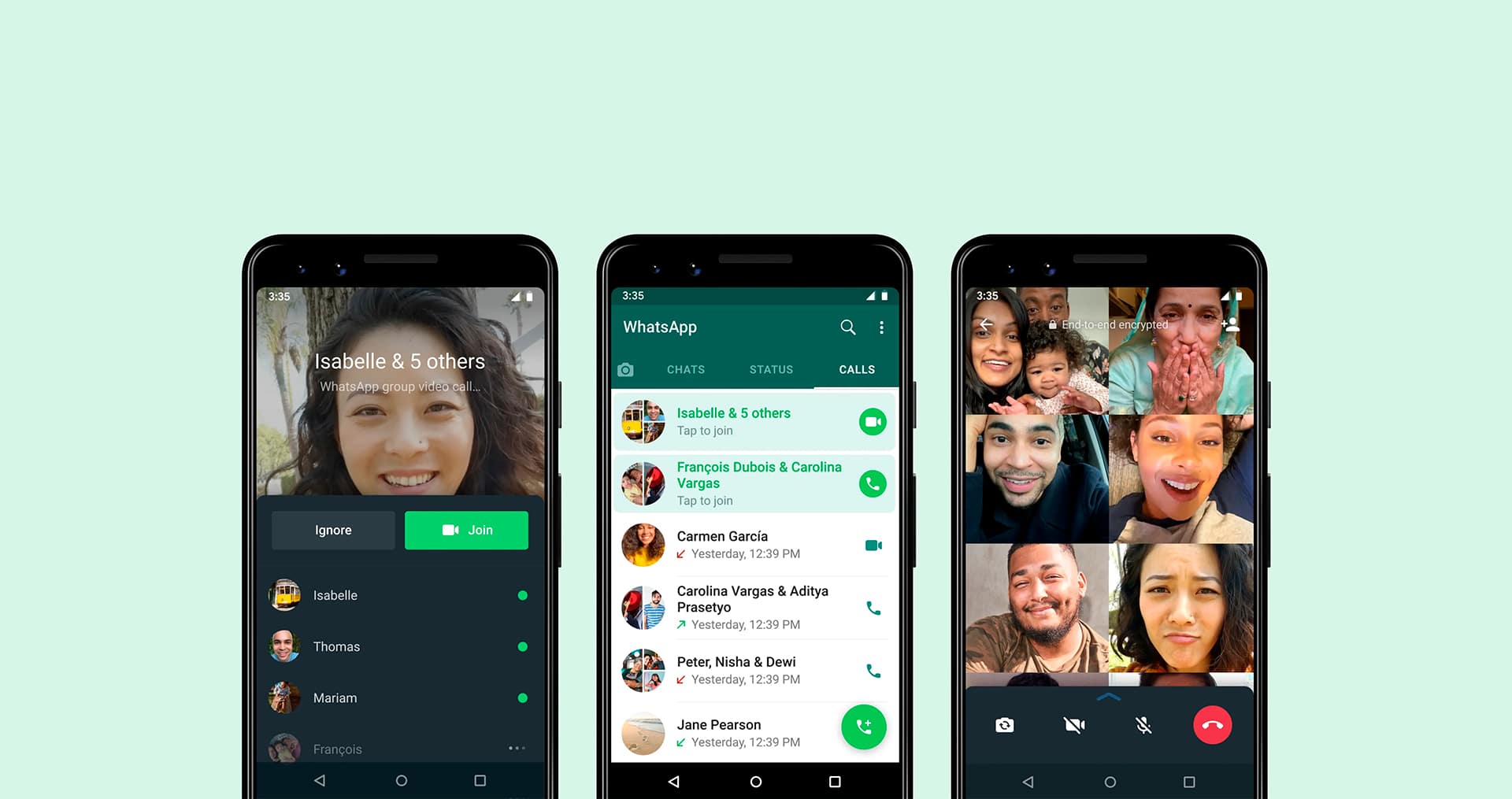 WhatsApp lidera recurso que permite aos usuários ingressarem em chamadas de grupo em andamento. Imagem: WhatsApp