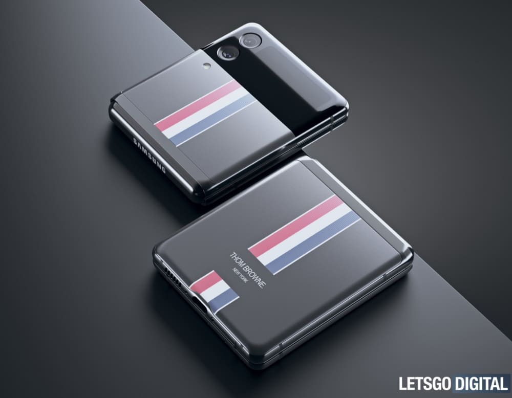 Imagem mostra como seria o Galaxy Z Flip 3 produzido pelo designer de moda Thom Browne