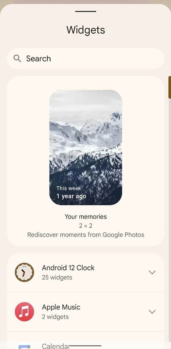 Widget de memórias do Google Fotos em funcionamento no Android