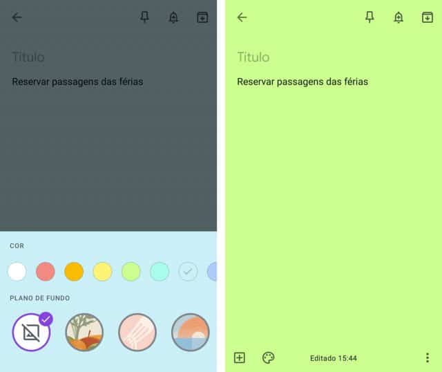 opções de cores para personalizar a nota do Google Keep