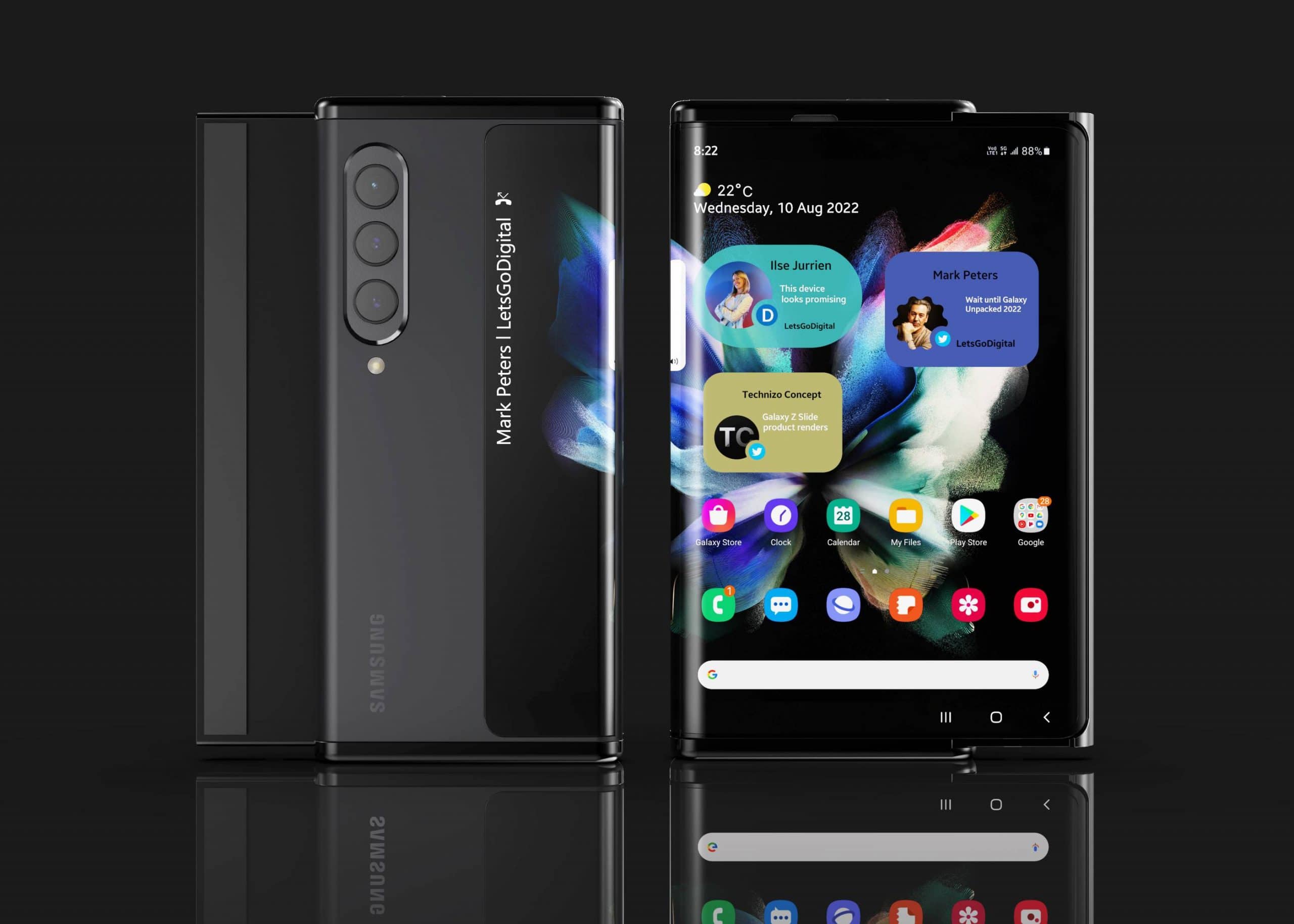 Design criado a partir de patente do possível Galaxy Z Roll, futuro smartphone extensível da Samsung